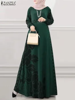 2023 ZANZEA Moda Outono Floral Impresso Vestido Mulher Manga Longa Botões de Abaya Vestidos Elegantes Turquia Hijab Sundress de grandes dimensões