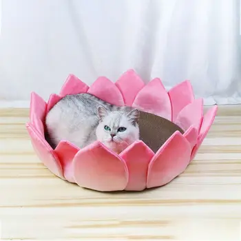 Papel Ondulado Lotus Gato Coçar Cama De Pelúcia Macio Gato De Moagem Garra Placa Removível Resistente Ao Desgaste Gato Dormindo Cesta