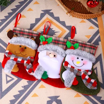 Natal de Meia de Pelúcia de Natal de Meia Saco de Presente Pingente de Árvore Sacola para Doces para o Natal e Ano Novo Decorações