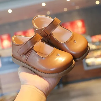 Criança Menina de sapatos Primavera Crianças Retro Sapatos de Couro Meninas Princesa Sapatos Pretos Moda Amor Bonito Meninas de Couro Sapatos de Crianças