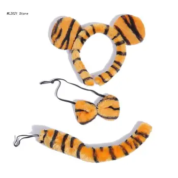 Dos desenhos animados do Luxuoso do Tigre Ouvidos Headhoop gravata borboleta Cauda Traje Kit para o dia das bruxas Fase