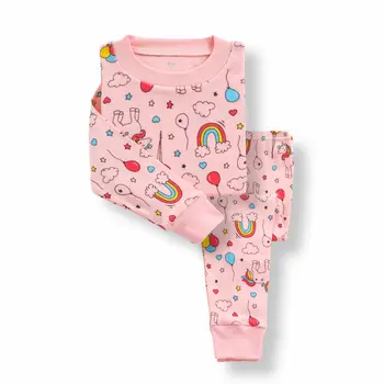 Garoto de Outono Pijama Vestuário de acordo com Meninos de Algodão de Manga Longa, Calças de 2 Conjuntos de Meninas de desenho Impresso em Casa Desgaste do Bebê do Inverno