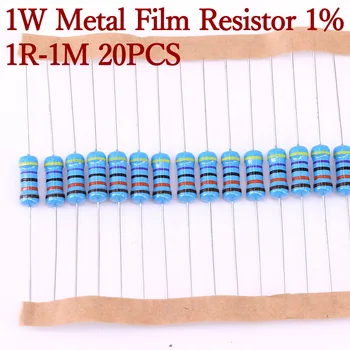 20PCS 1W de resistores de Filme de Metal de Cinco cores Anel de Alimentação do Resistor de 1R~1M 2 4.7 10R 47 100 220 360 470 1K 2.2 K 10 K 22 K 4.7 K 100 k Ohm