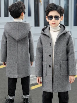 Novo 2023 Moda lattice de alta qualidade para Crianças de Lã Casaco para os Meninos Quente de Outono, Moda de Inverno Botões de Crianças Roupas Lã casaco