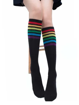 1 par de JK bezerro de meias Lolita meninas' meias arco-íris listrado campus deusa estilo verão meias Lolita meias