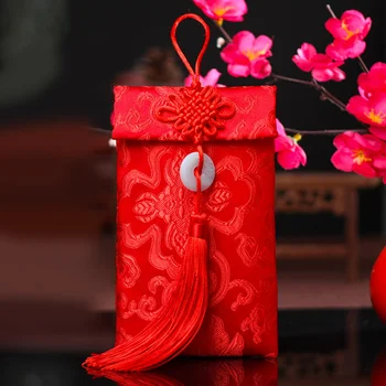 2 Pcs Natal Envelopes Saco de Dinheiro para o Casamento de Brocado Vermelho da Festa do Ano Novo Chinês de Estilo