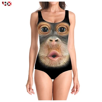 Gorila Preto Sexy bocón Macaco fato de banho de Senhoras Impressos em 3D sem Mangas Apertadas Swimwear das Mulheres Um Maiô de Peça S349