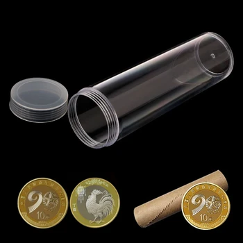 Rodada de Armazenamento de Plástico do Tubo Com Parafuso Para 27mm Moedas Ou Titular Cápsulas de Moeda, Armazenamento de Tubos