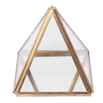 Vidro Caixa de Jóias de Ouro Geométricas Decorativos Caixa Geométrica da Pirâmide de Vidro, Anel de Titulares para o Casamento, Presente de Aniversário S