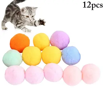 12Pcs/Set Pompom Brinquedos do Gato Interativo Colorido Suave Gatinho Brinquedo Bola Gato de Pelúcia Bola Suprimentos para animais de Estimação Acessórios de Cores Aleatórias
