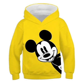 Mickey de Disney do Rato de impressão para crianças capuz moda casual meninas' yellow top de manga comprida solto e confortável boy 