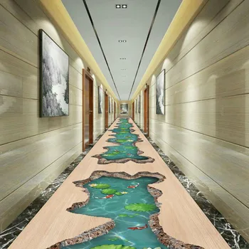 Reese 3D hall de Entrada Tapetes de Sala de estar Varanda de Estilo Japonês, Área de Tapetes para Corredor Corredor Corredor do Restaurante Folha de Lotus Koi Na Lagoa Decoração