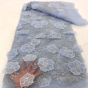 3D Laço Africana Tecido de Renda 2024 de Alta Qualidade Nigéria Lantejoulas Bordadas francesa, Tule Tecido do Laço Para Nigeriano Casamento xc-450
