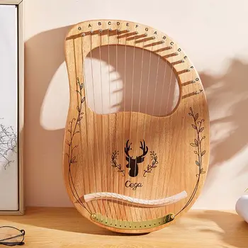 16 Cadeias de Madeira de Mogno Lira Harpa, Instrumento Musical De 16 de Instrumentos de Cordas da Lira Harpa com a Ferramenta de Ajuste para Iniciantes