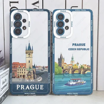 Case Para Samsung Galaxy S20 Mais S21 FE S22 S23 Ultra A52 A53 A54 A33 Mundial de Viagem de Praga, República checa Arte de Capa Mole Impressão
