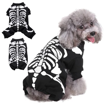 Animal de estimação Macacão de Halloween Esqueleto de Cão Trajes de Roupas de Vestuário para Filhotes de cachorro de Pequeno a Médio Cães Gatos da Festa de DressingUp Roupas