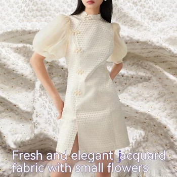 Branco em Tecido Jacquard Vestido Cheongsam Textura do Tecido Atacado Tecido para Vestuário de Diy de Costura Metros de Material de Poliéster