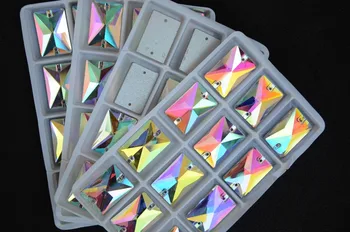 Vidro de Cristal Forma de Retângulo Costurar Em Pedra cristalina do AB 2 furos 8*10mm,10*14mm,13*18mm,18*25mm Octagon Costura jóias de Pérolas