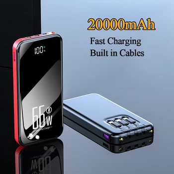 20000mAh Banco de Energia Portátil com Tela Espelho de Bateria Externo 66W Carregamento Rápido Powerbank para iPhone 14 Xiaomi Samsung