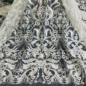 Fora de Poliéster Branco de Paetês Bordados em Tule de Costura adornos e Enfeites de Rendas Material de Tecido para o Vestido de Promoção 2023