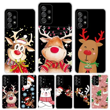 Natal Elk Neve Santa Cartoon de Silício de Telefone de Chamada de Case Para Samsung Galaxy A54 A52 A53 A12 A13 A14 A24 A22 A23 A34 A32 A33 A04S