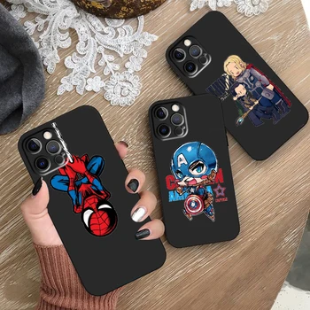 Aranha, Homem de Ferro, Capitão América Caso de Telefone Para o iPhone da Apple 14 13 12 11 SE XR XS X 7 8 6 5 mini Plus Pro MAX 2020 Capa Preta