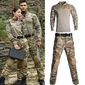 Táticas Calças de Uniformes Militares +almofadas de Homens do Exército de Camuflagem Respirável Multicam Ternos de Combate Camisa de Carga de Caça Define russo CP