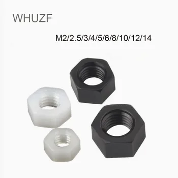 WHUZF Frete Grátis DIN934 M2 M2.5 M3 M4 M5 M6 M8 M10 M12 M14 M16 M18 Preto/Branco Nylon Porca Hexagonal Plástico Nozes