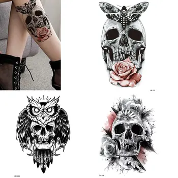 Homens Tatuagens Temporárias Esqueleto Etiqueta da Morte do Crânio Falsa Tatoo para as Mulheres Braço Arte do Corpo Impermeável de Transferência de Tatuagem