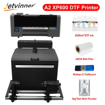 A2 DTF Impressora Epson Dupla XP600 Cabeças de Impressão 42CM DTF Impressora de Transferência de Camiseta Máquina de Impressão Com o Pó Agitador da Máquina