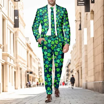 Homens de terno conjunto de Trevo-Gráfico de St Patrick Vestir no Dia-Calças Irlandês-festival de Terno de Duas peças-jaqueta Verde Blazers terno masculino