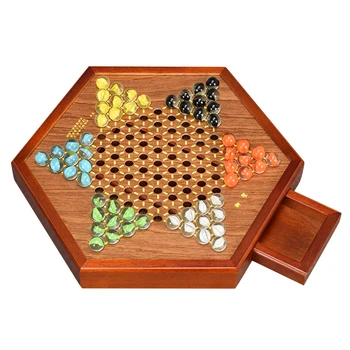 Luxo Multicolor Vidro/Ágata Chinese Checkers Jogo De Xadrez De Madeira Fina Do Hexágono/Retângulo Tabuleiro De Xadrez Clássico Jogo De Tabuleiro Da Família