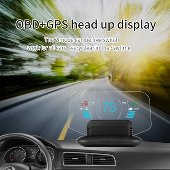 C1 OBD2 GPS Sistema Dual HUD Head Up Display Digital Multi-função Velocímetro a Velocidade Alarme de Temperatura da Água de Tensão Projetor