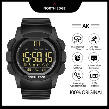 BORDA NORTE AK Homens Smart Watch Tempo de Espera Smartwatch cronómetro Pedômetro Distância Calorias Militar Relógio Impermeável 100m de Alarme