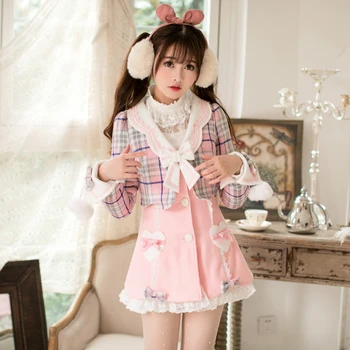 Princesa sweet lolita casaco de Doces de chuvas no outono e inverno, casaco de lã longo doce Japonês slim falso em duas camadas, C22CD7244