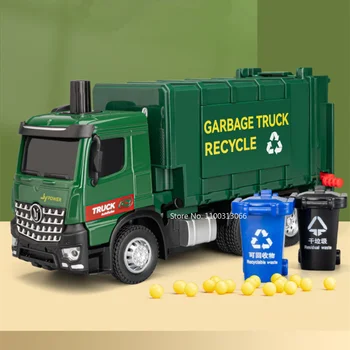 1/50 Da Cidade, O Caminhão De Lixo Modelo De Carro De Brinquedo Diecasts Metal De Controle Pneumático De Lixo De Classificação De Saneamento Veículos Modelo De Carro Brinquedos